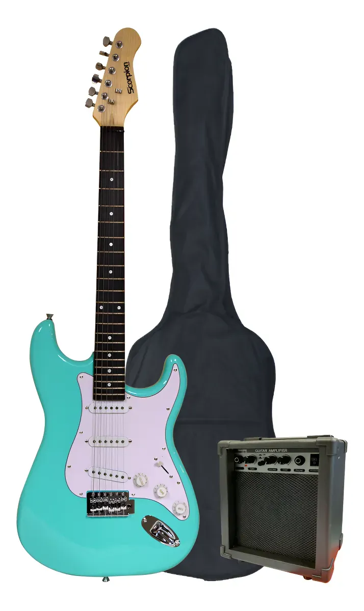 PAC-6 PACK DE GUITARRA ELECTRICA STRATOCASTER SCORPION COLOR TURQUESA